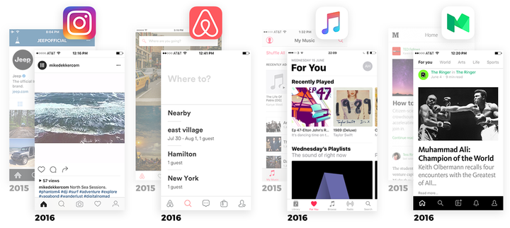 Instagram, Airbnb, Apple Music and Medium iOS apps have followed a similar blueprint in recent redesigns. 