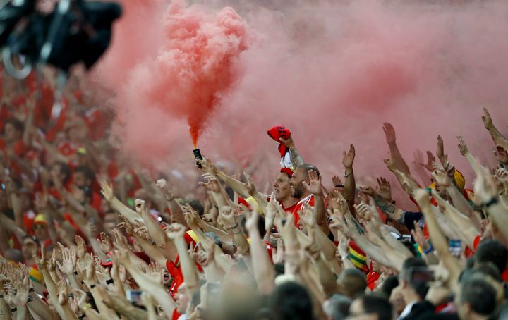<strong>Welsh supporters lit a smoke bomb at the end of the game</strong>
