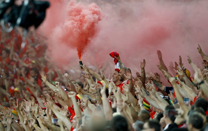 Welsh supporters lit a smoke bomb at the end of the game