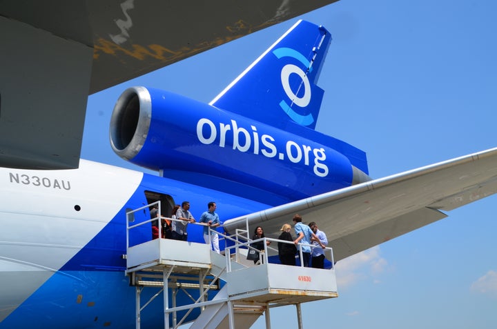 Visitors tour the new Flying Eye Hospital at Newark Liberty International Airport.