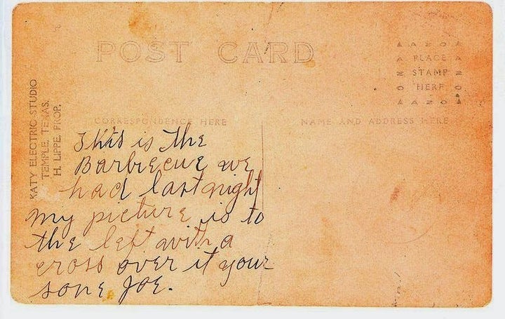 The back of a postcard of Jesse Washington's lynching. 