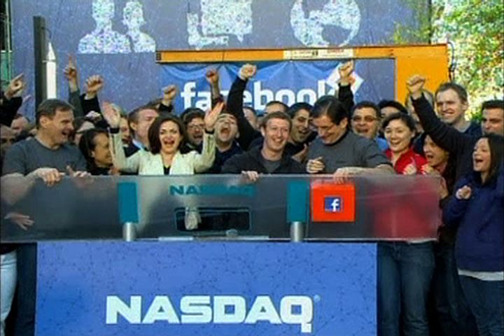 Facebook CEO Mark Zuckerberg is seen in 2012 with employees in Menlo Park, California.