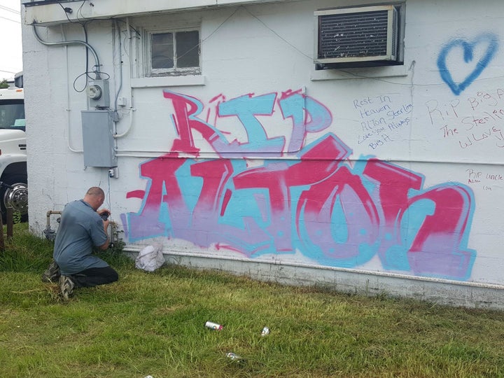 Artists created murals to honor Alton Sterling in Baton Rouge.