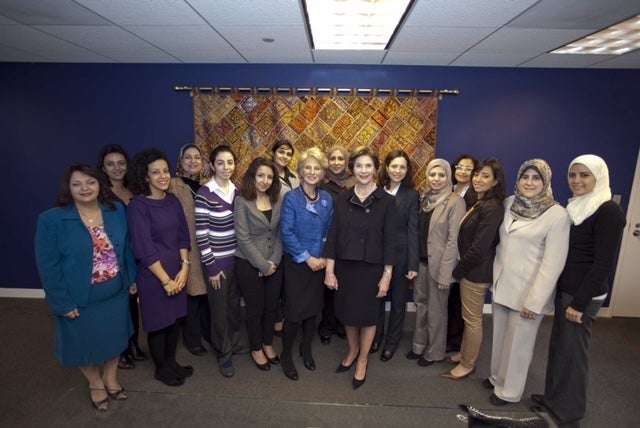 First Lady Laura Bush and Jane Harman, President of The Woodrow Wilson Center launching the non-partisan Women in Public Project.