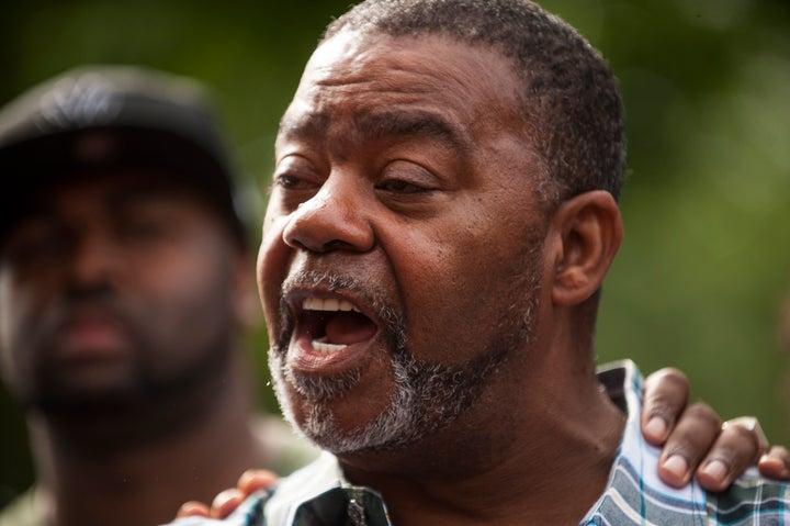 Clarence D. Castile, uncle of Philando Castile, speaks outside the Governor's Mansion.