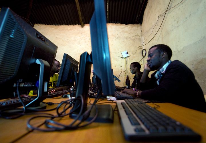 This file photo shows men surfing the internet in Kenya. "As Africa’s social media use grows, so will the volume of wild rumors ― that’s just the nature of the internet," says Cobus van Staden.