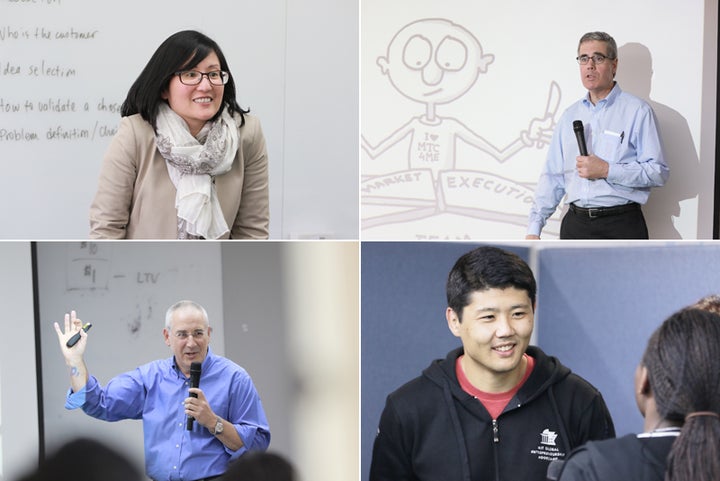 <em>At MIT Bootcamp you get taught by the world’s finest Educators and Entrepreneurs - clockwise, from top left: Senior Lecturer Elaine Chen, Senior Lecturer Bill Aulet, MIT Teaching Fellow Erdin Beshimov, Prof. Charles Fine</em>