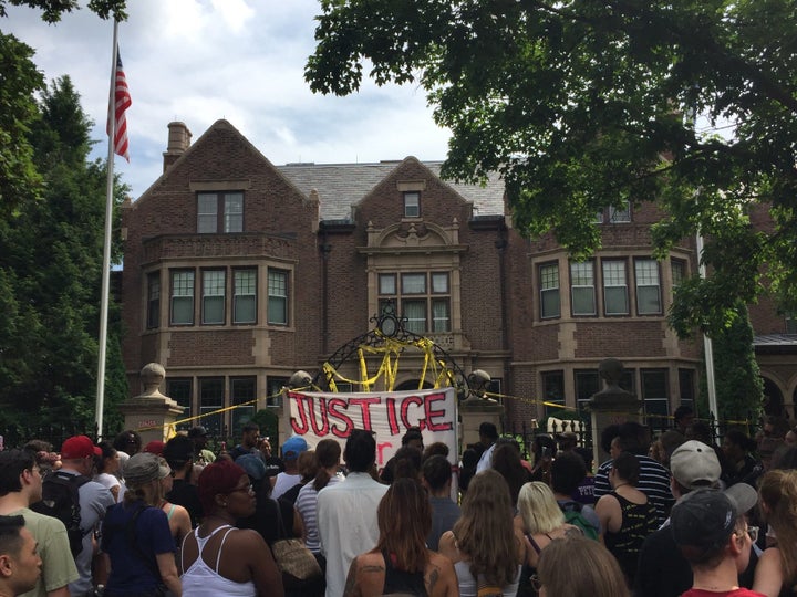 Protesters at the governor's mansion in St. Paul.