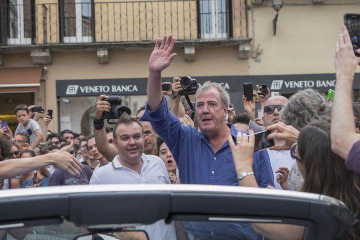 Jeremy Clarkson enjoys his victory lap in Vicenza in northern Italy