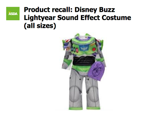 Asda Recall Disney Buzz Lightyear Sound Effect Costume Due To Strangulation Hazard Fears HuffPost UK Parents