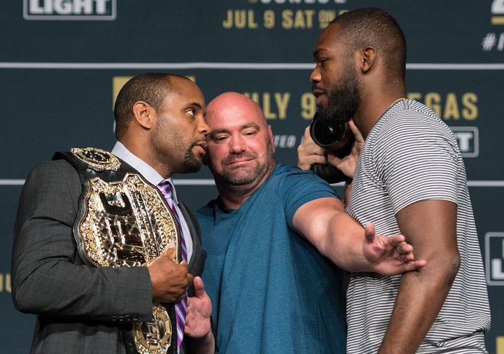 Daniel Cormier and Jon Jones face off during the UFC 200: Press Conference in KA Theater at MGM Grand Hotel & Casino on J