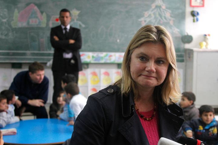 Justine Greening, Secretary of State for International Development, visits Syrian refugee children in a school in Zahle, in the Bekaa Valley, January 14, 2014. Greening visited Syrian refugees on Wednesday as she made an announcement to donate 4 million pounds to support the education of Syrian and Lebanese children in Lebanon. REUTERS/Sharif Karim