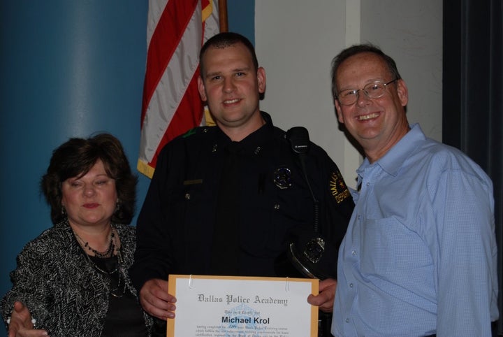 Michael Krol, center, was one of five police officers killed in an attack in Dallas on Thursday.