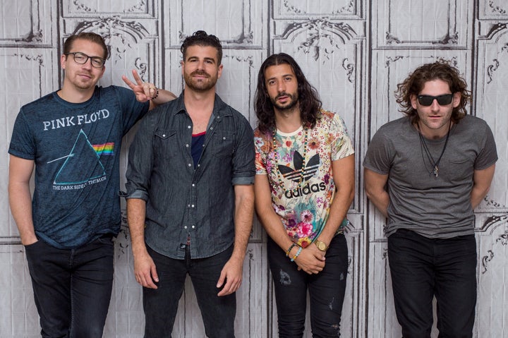 (L-R) Alex Tanas, Mark Pellizer, Nasri Atweh and Ben Spivak of MAGIC! discuss 'Primary Colors' with AOL Build at AOL Studios In New York on July 6, 2016, in New York.