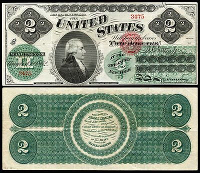 Alexander Hamilton's portrait appeared on the first $2 bill,which was was issued in 1862 as a Legal Tender Note