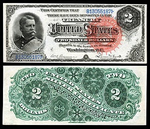 Winfred Scott Hancock's picture appeared <br>on the 1886 $2 silver certificate 
