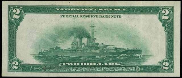 Issued in 1918, this $2 bill featured Thomas Jefferson on its front and a World War I battleship on its back