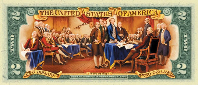 Starting in 1976, John Turnbull's famous 1819 painting entitled<br><strong><i>The Declaration of Independence</i></strong> re