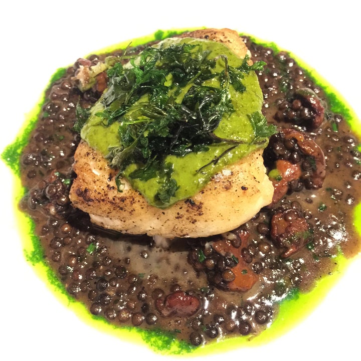 Halibut over lentils