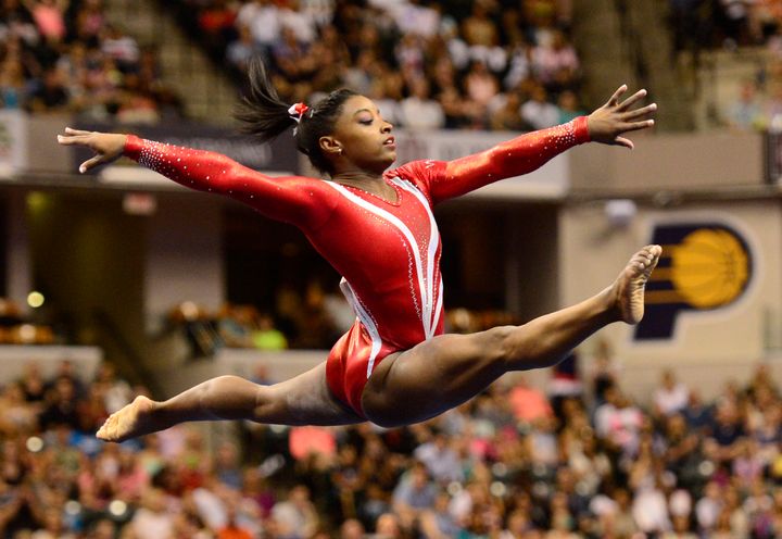 Simone Biles competes in the floor exercise.