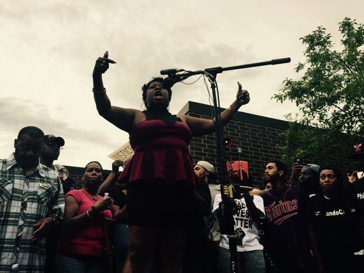 Valerie Castile speaking during a vigil for her son on July 7.