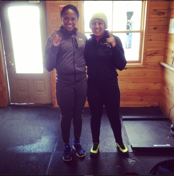 All smiles after my first bobsled ride with 2 x Olympic Medalist Elana Meyers Taylor