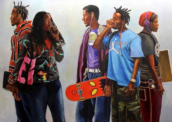 Nan Liu, <i>Communication</i>, Oil on canvas, 83 x 60 inches, 2013