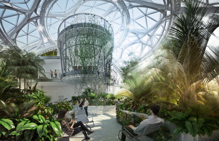 An architect's rendering of one of Amazon's biospheres, set to open in 2018.