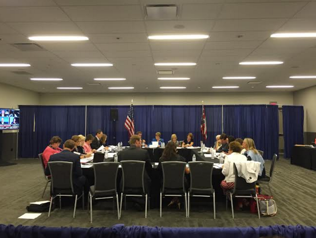 The GOP platform subcommittee on health care, education and crime meets in Cleveland.