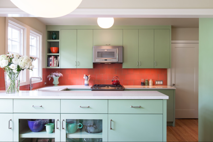 Mint green is a classic color for older kitchens. 