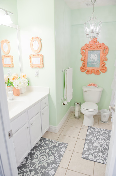 Mint green walls brighten in a bathroom.