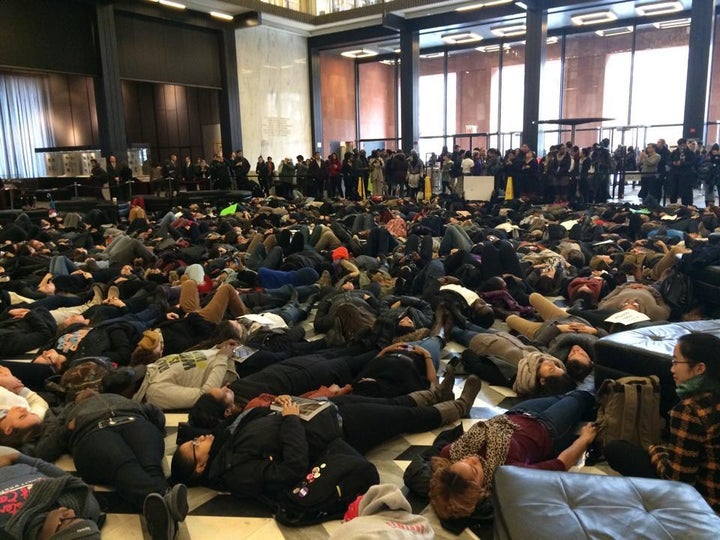 Organized student die-in protest at New York University in fall, 2014. 