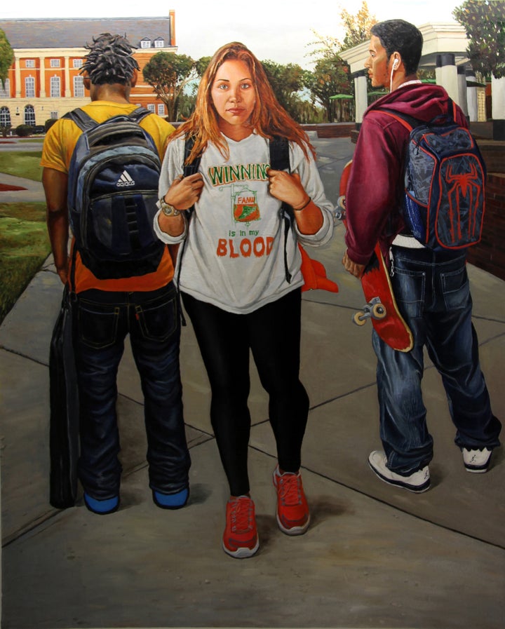 Nan Liu, On Campus: Winning is in my Blood, Oil on canvas, 60 x 72 inches, 2013