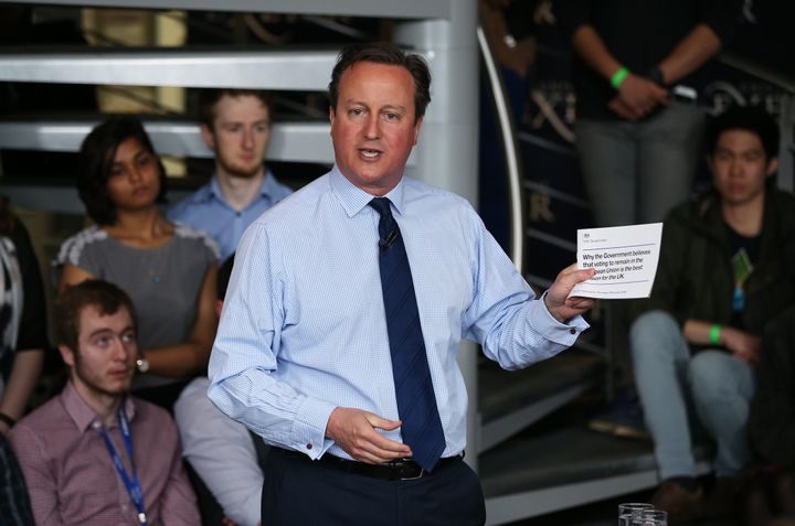 David Cameron pictured speaking to students at a campaign event before the referendum