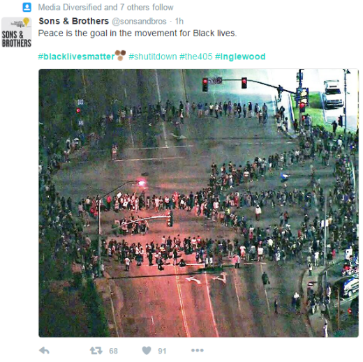 People in Inglewood, California formed a large peace sign with their bodies.
