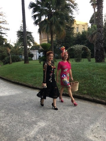 Actress Jennifer Tilly and author arriving at Villa Pignatelli for Alta Gioielleria