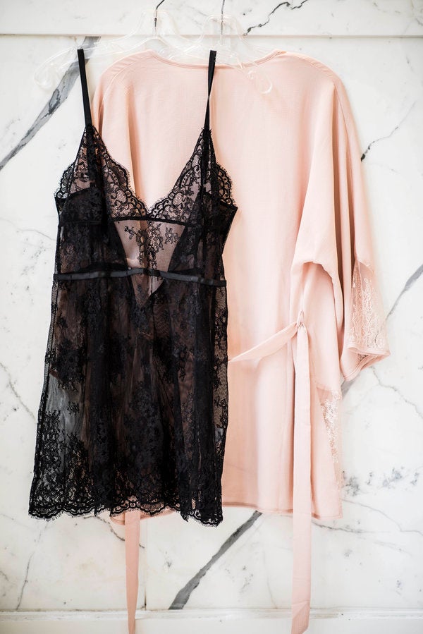 The outfit that kept Michelle home all Saturday morning. <a href="http://www.journelle.com/loungewear/chemises/journelle-vanessa-chemise/JOU-406-06.html" target="_blank">Journelle Vanessa Chemise</a>, $165, and <a href="http://www.journelle.com/loungewear/robes/only-hearts-cassie-kimono/ONL-70024.html" target="_blank">Only Hearts Cassie Kimono</a>, $165
