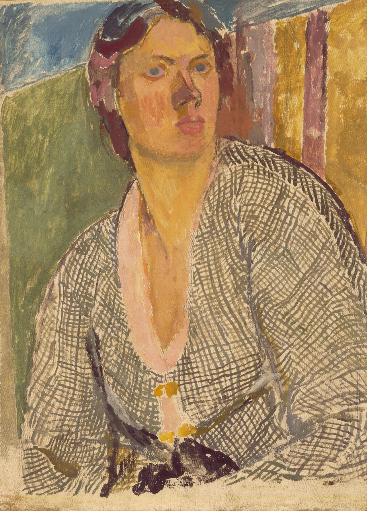 Vanessa Bell 1879-1961, "Self Portrait," ca. 1915, Oil on canvas laid on panel, 63.8 x 45.9 cm, Yale Center for British Art, Paul Mellon Fund. © The Estate of Vanessa Bell, courtesy of Henrietta Garnett