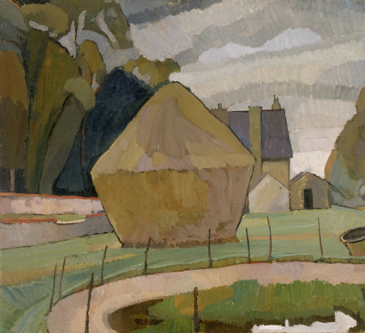 "Landscape with Haystack," Asheham, 1912, oil on canvas, board: 60.32 x 65.72 cm, Smith College Museum of Art, Northampton, Massachusetts. Purchased with the gift of Anne Holden Kieckhefer class of 1952, in honour of Ruth Chandler Holden, class of 1926. © The Estate of Vanessa Bell, courtesy of Henrietta Garnett