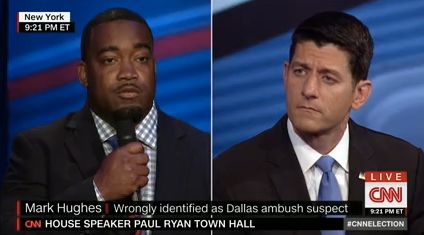 Hughes asking House Speaker Paul Ryan (R-Wis.) a question at Tuesday night's CNN town hall.