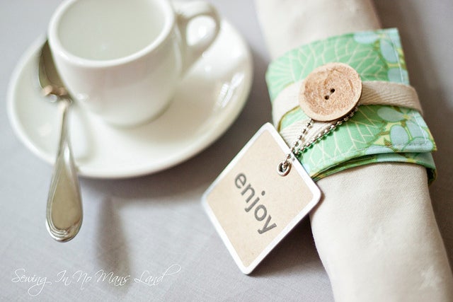 Napkins rings are made from scrap fabric.