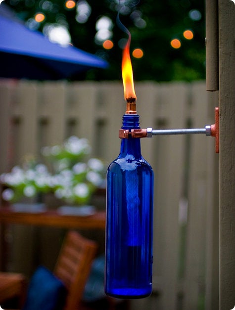 Wine bottles make great tiki torches.