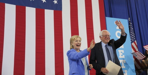 Clinton and Sanders at the joint rally in New Hampshire on Tuesday