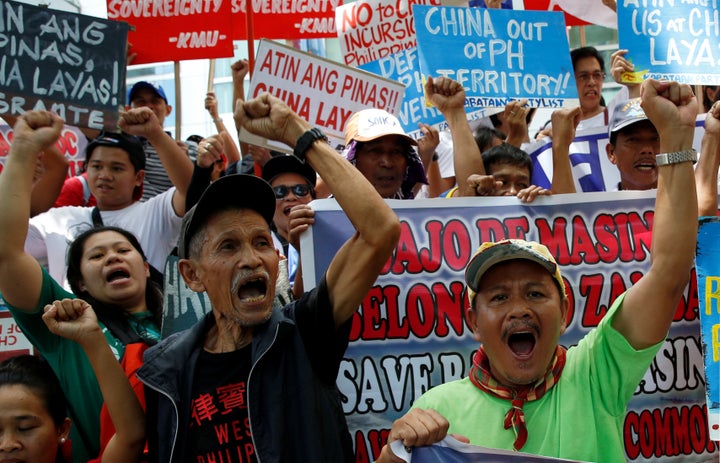 Demonstrators in Manila chanted anti-China slogans during a rally over the South China Sea disputes.