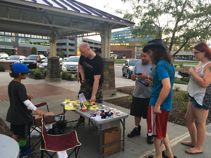 Athen Salcedo selling his gear at a local park.