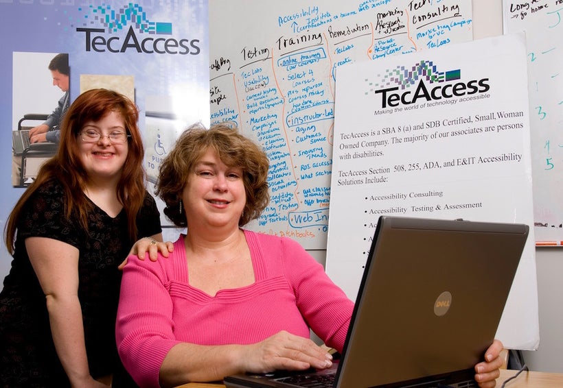 Sara and Debra Ruh photographed when working at TecAcces, Debra's first entrepreneurial endeavor.
