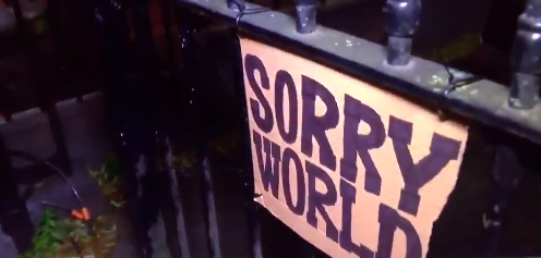 'SORRY WORLD', the apology pinned to Boris Johnson's house