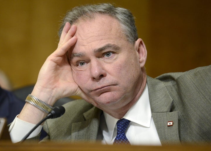 Senator Tim Kaine (D-VA), a member of the Senate Foreign Relations Committee, listens to remarks during hearings on "Corrupti