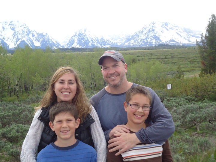 Amy and Brad Herzog with their two sons at Grand Teton National Park in 2011. The Herzogs were recently fired from their jobs as spokespeople for the Recreational Vehicle Industry Association after 17 years.