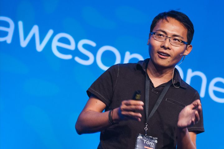 Tom Chi during his presentation at Awesomeness-Fest, or A-Fest